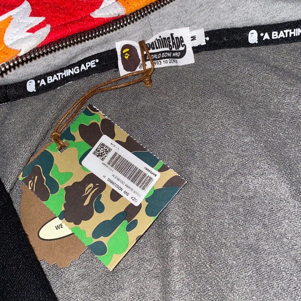 BAPE Black Camo Tiger Shark full zip up double hoodie
